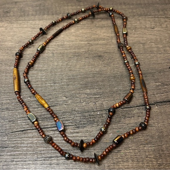 Bohemian Style Wooden and Metal Beaded Necklace - Picture 1 of 3